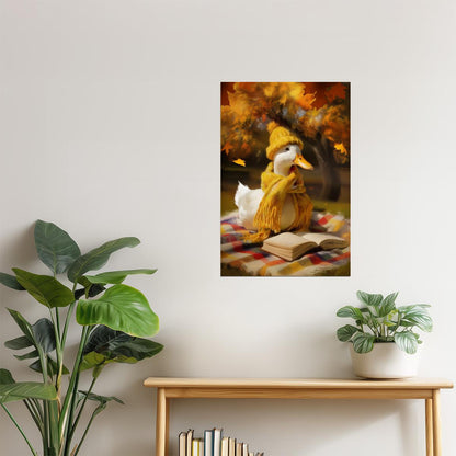 Reading Goose on the Picnic | Whimsical Fall Duck Print Poster
