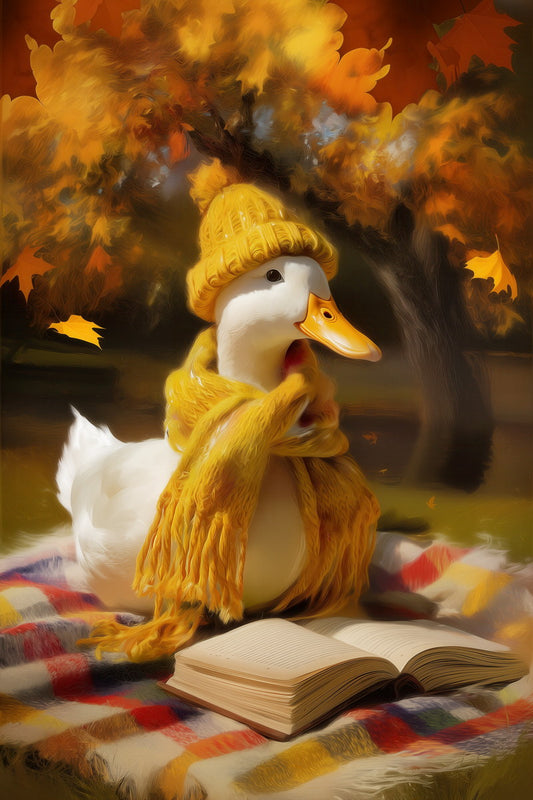 Reading Goose on the Picnic | Whimsical Fall Duck Print Poster