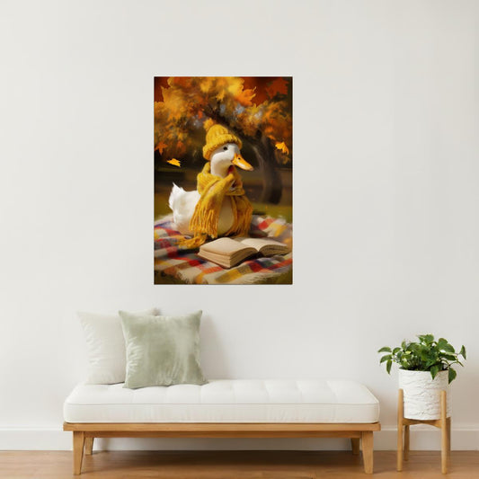 Reading Goose on the Picnic | Whimsical Fall Duck Print Poster
