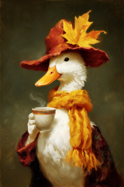 Goose with Coffee | Cozy Autumn Farmhouse Wall Art Poster