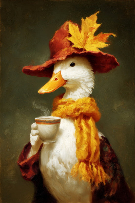 Goose with Coffee | Cozy Autumn Farmhouse Wall Art Poster