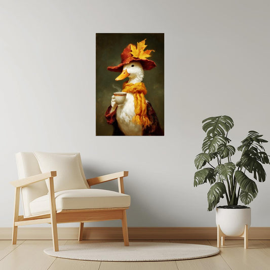 Goose with Coffee | Cozy Autumn Farmhouse Wall Art Poster