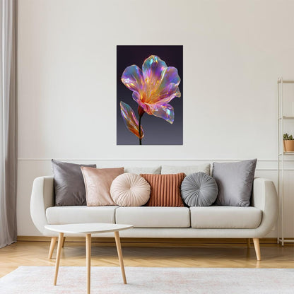 Iridescent Crystal Flower | Ethereal Fantasy Art | Wall Art Print Poster