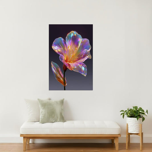 Iridescent Crystal Flower | Ethereal Fantasy Art | Wall Art Print Poster