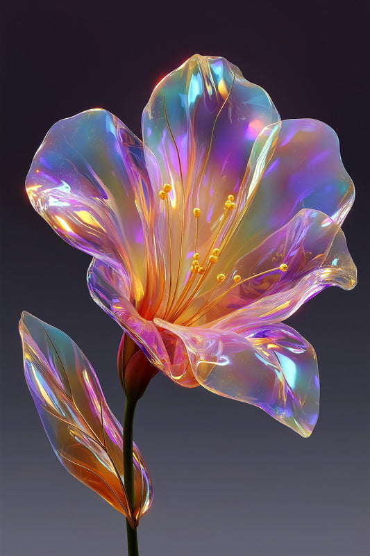 Iridescent Crystal Flower | Ethereal Fantasy Art | Wall Art Print Poster
