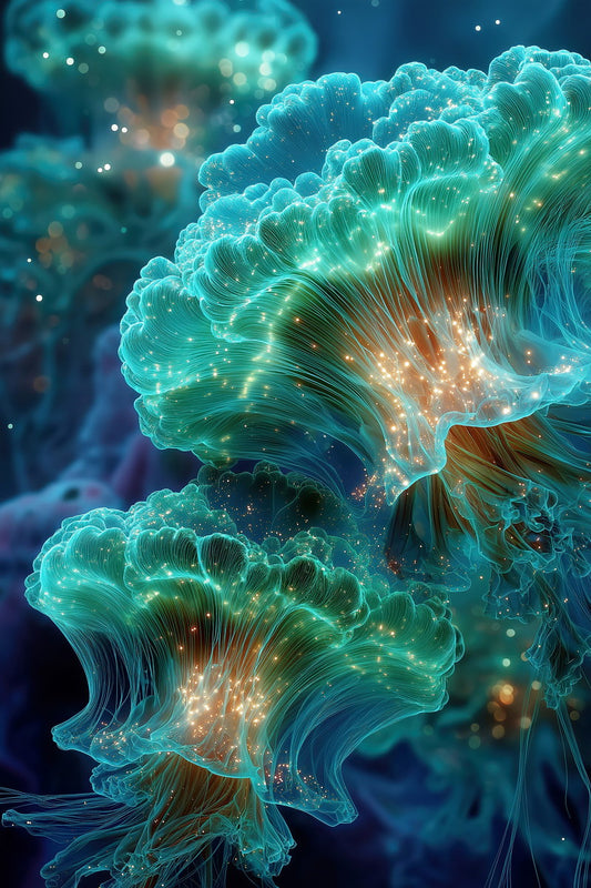 Glowing Bioluminescent Jellyfish | Mystical Fantasy Art | Wall Art Print Poster