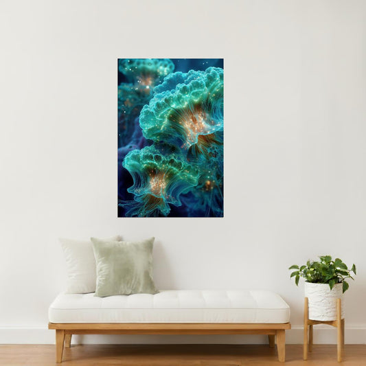 Glowing Bioluminescent Jellyfish | Mystical Fantasy Art | Wall Art Print Poster