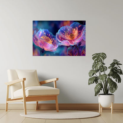 Luminous Pink Fantasy Flowers | Enchanting Aura Core | Wall Decor Poster