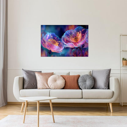 Luminous Pink Fantasy Flowers | Enchanting Aura Core | Wall Decor Poster
