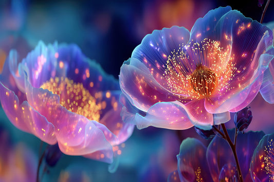 Luminous Pink Fantasy Flowers | Enchanting Aura Core | Wall Decor Poster