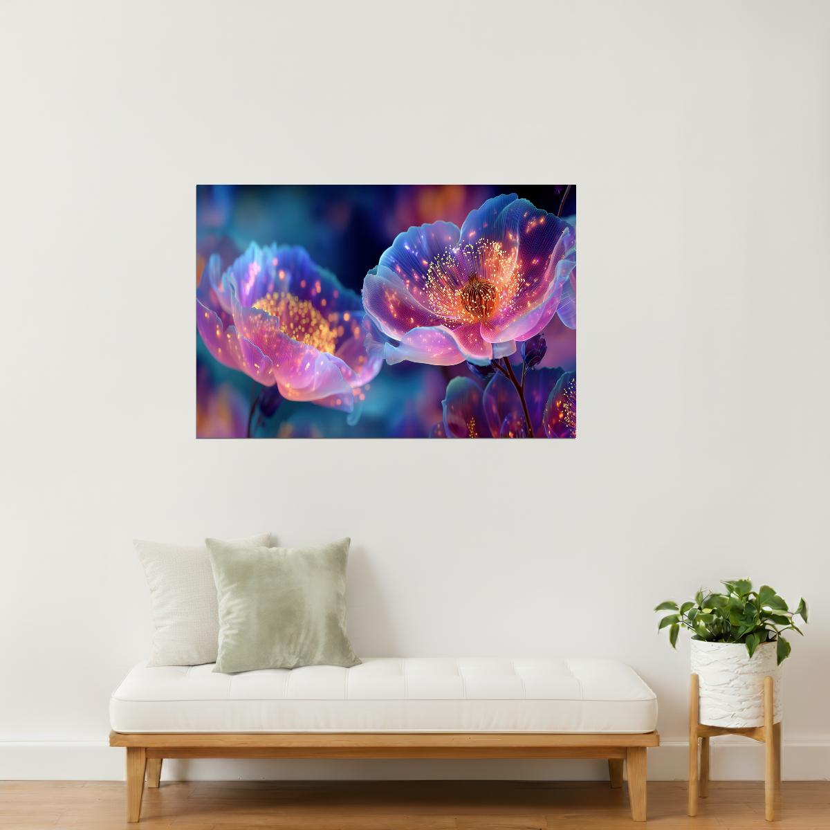 Luminous Pink Fantasy Flowers | Enchanting Aura Core | Wall Decor Poster