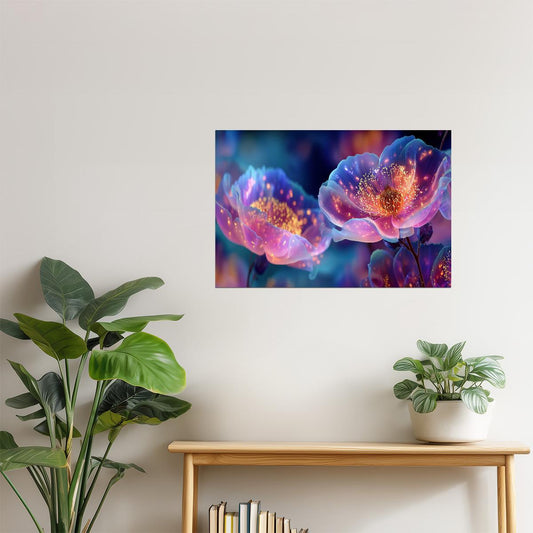 Luminous Pink Fantasy Flowers | Enchanting Aura Core | Wall Decor Poster