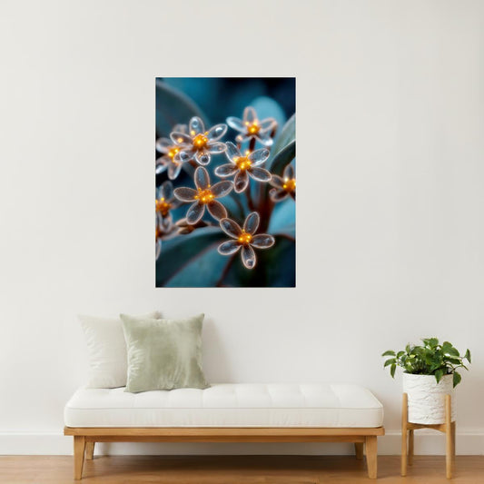 Glittering Golden Petals | Mystical Botanical Surrealism | Wall Art Print Poster