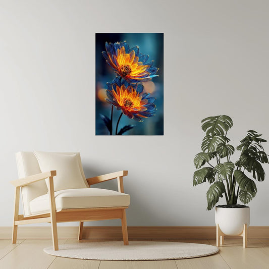Fiery Orange Blooms | Enchanting Fantasycore | Wall Art Print Poster
