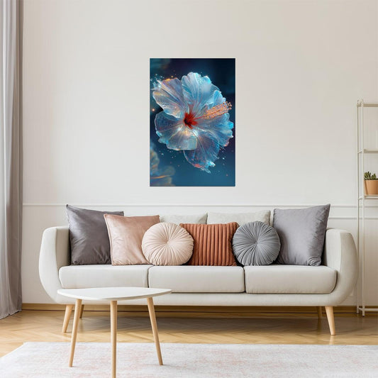 Translucent Blue Flower | Celestial Modern Art | Wall Decor Poster