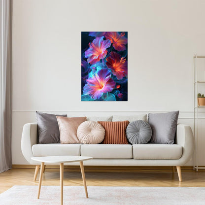 Radiant Hibiscus Blooms | Ethereal Fantasy Art | Wall Art Print Poster