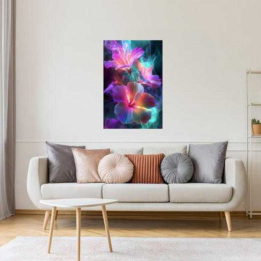 Glowing Purple Petals | Mystical Surrealism | Wall Decor Poster