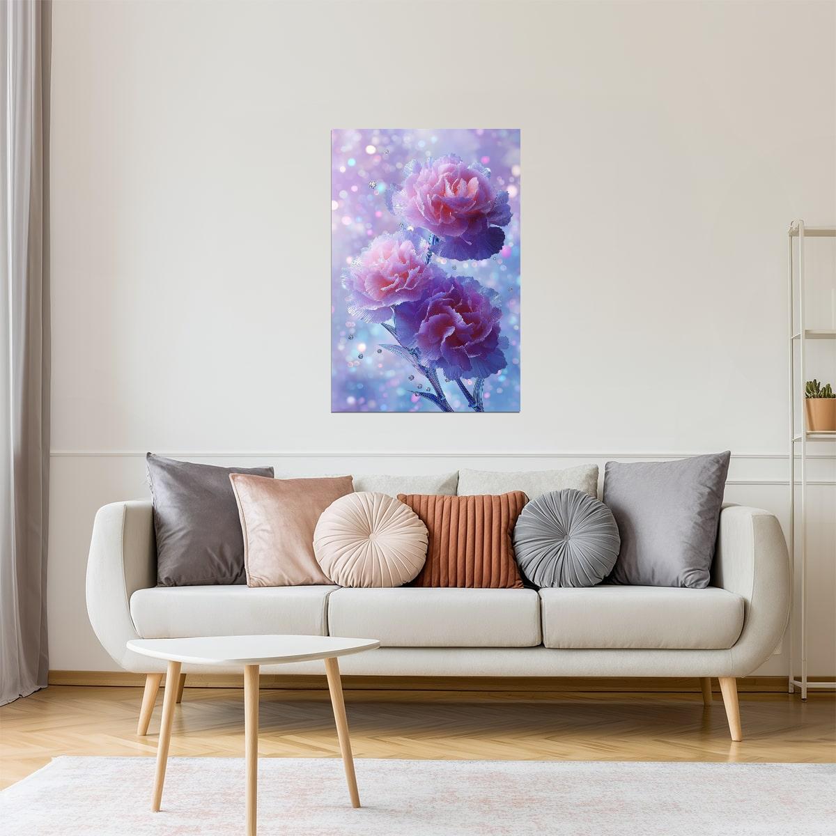 Shimmering Pink Carnations | Serene Fantasy Aesthetic | Wall Decor Poster