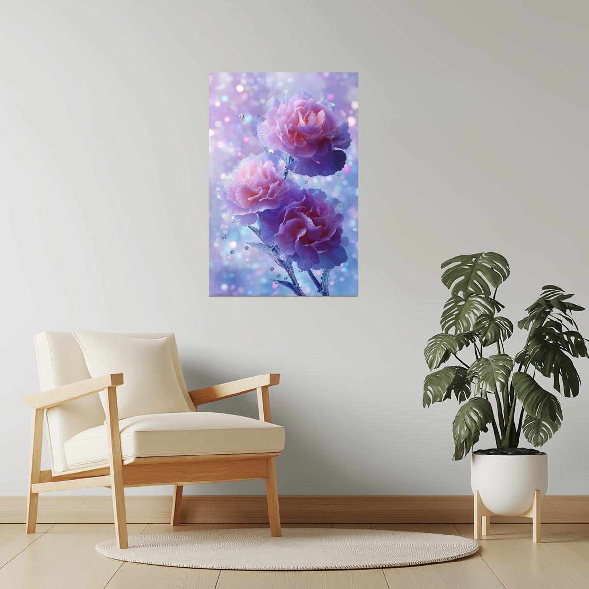 Shimmering Pink Carnations | Serene Fantasy Aesthetic | Wall Decor Poster