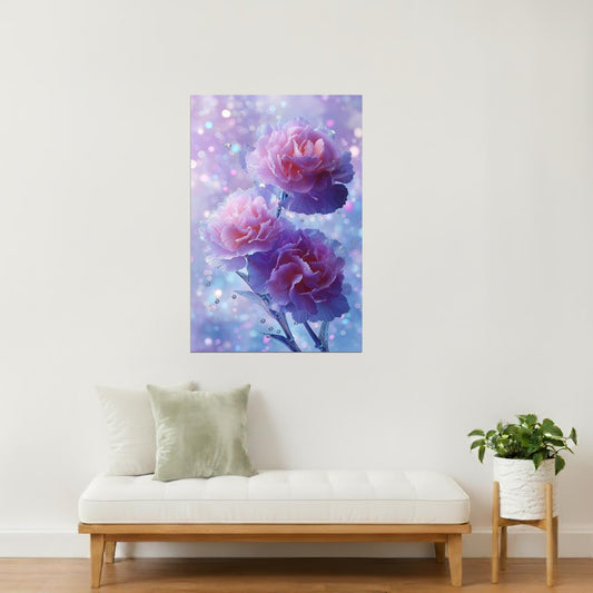 Shimmering Pink Carnations | Serene Fantasy Aesthetic | Wall Decor Poster