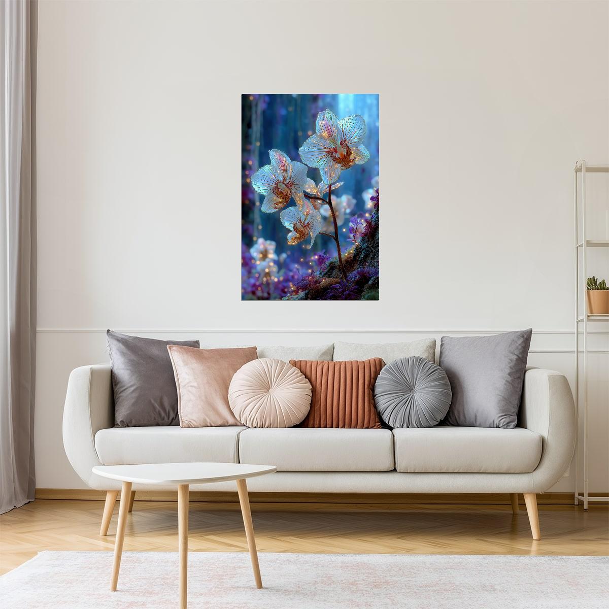 Glowing Orchid Duo | Mystical Botanical Surrealism | Wall Decor Poster