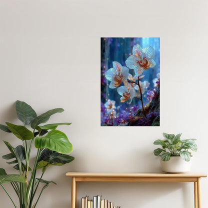 Glowing Orchid Duo | Mystical Botanical Surrealism | Wall Decor Poster