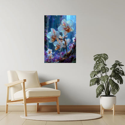 Glowing Orchid Duo | Mystical Botanical Surrealism | Wall Decor Poster