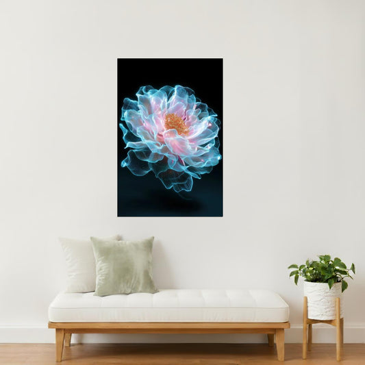 Luminous Blue Bloom | Ethereal Fantasy Art | Wall Art Print Poster