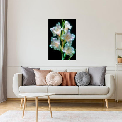 Luminous Gladiolus Cluster | Ethereal Floral Surrealism | Wall Art Print Poster