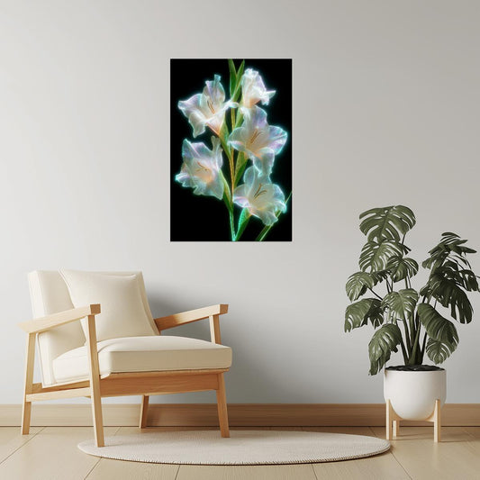 Luminous Gladiolus Cluster | Ethereal Floral Surrealism | Wall Art Print Poster