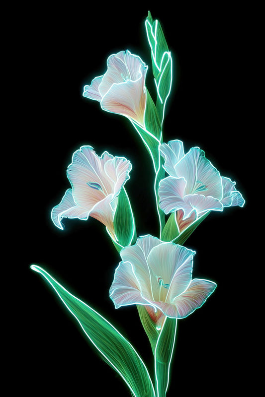 Glowing Gladiolus Stems | Dreamy Botanical Aesthetic | Wall Decor Poster