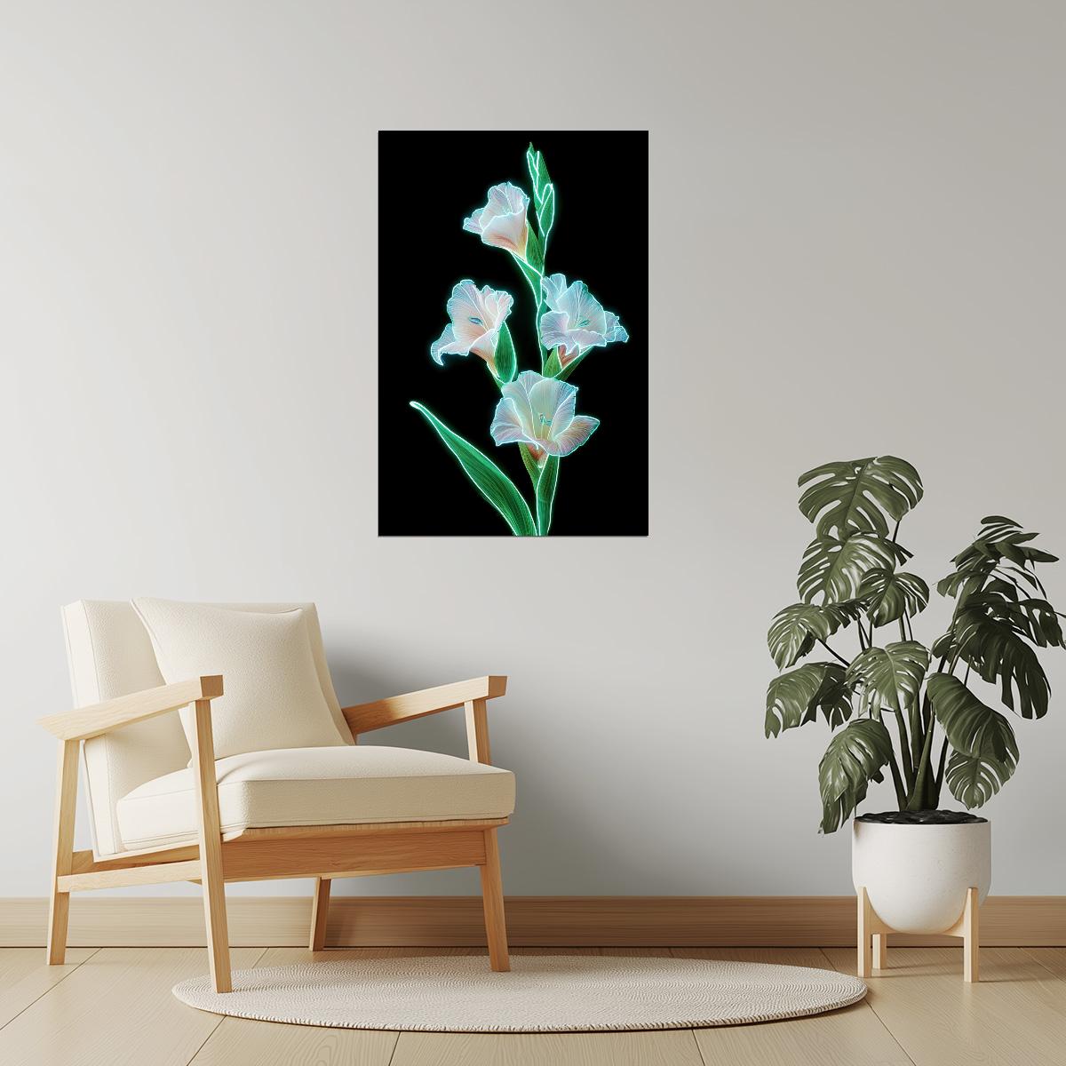 Glowing Gladiolus Stems | Dreamy Botanical Aesthetic | Wall Decor Poster