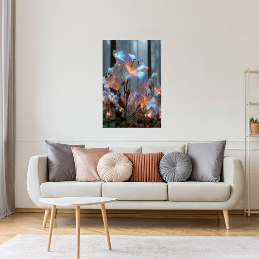 Glowing Forest Flowers | Enchanting Fantasy Art | Wall Art Print Poster