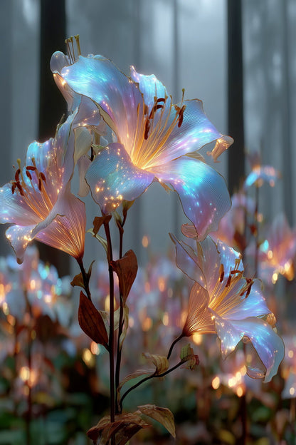 Glowing Forest Flowers | Enchanting Fantasy Art | Wall Art Print Poster
