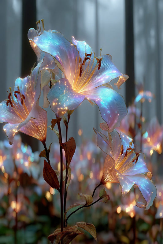 Glowing Forest Flowers | Enchanting Fantasy Art | Wall Art Print Poster