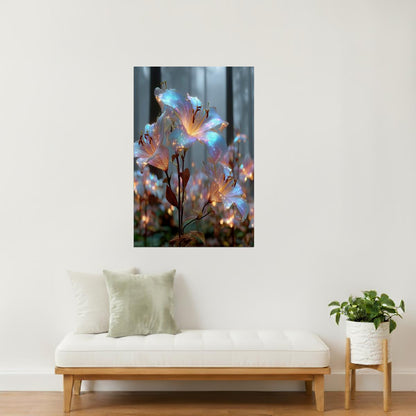 Glowing Forest Flowers | Enchanting Fantasy Art | Wall Art Print Poster