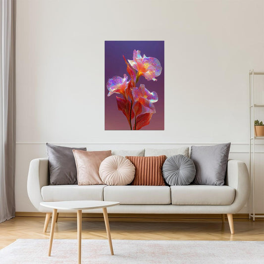 Radiant Red Petals | Mystical Botanical Surrealism | Wall Art Print Poster