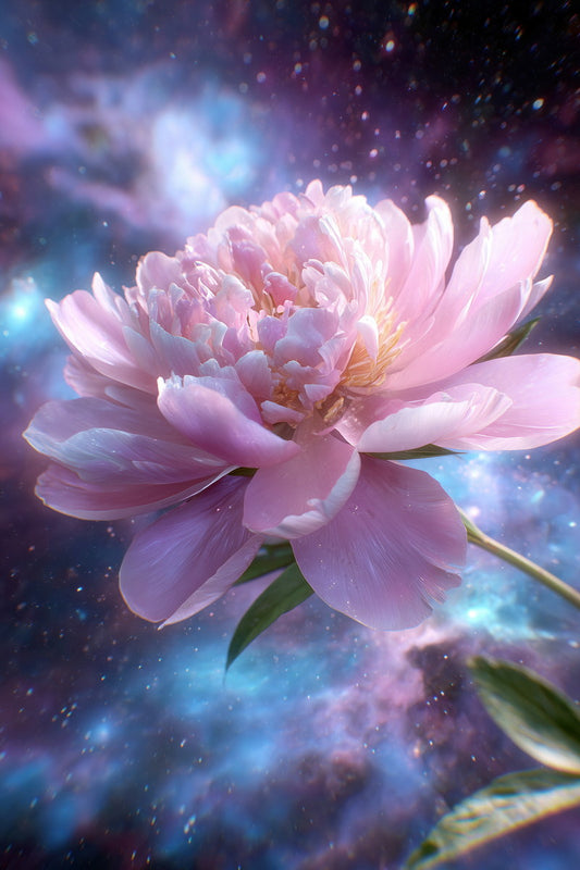 Celestial Pink Peony | Mystical Cosmic Fantasy | Wall Art Print Poster