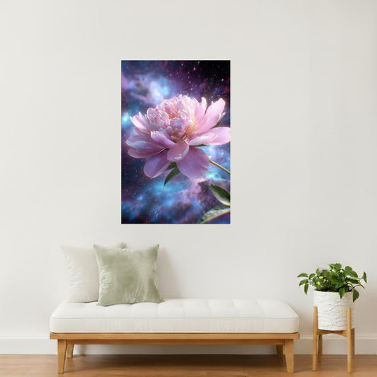 Celestial Pink Peony | Mystical Cosmic Fantasy | Wall Art Print Poster