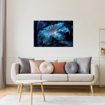 Glowing Blue Lily | Serene Fantasy Aesthetic | Wall Art Print Poster