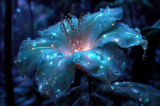 Glowing Blue Lily | Serene Fantasy Aesthetic | Wall Art Print Poster