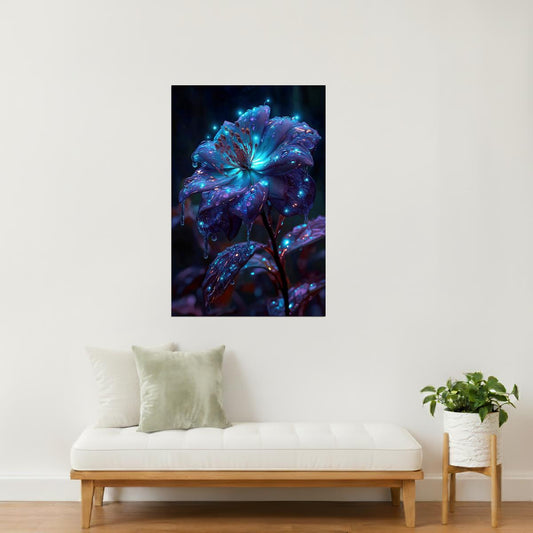 Mystical Blue Bloom | Enchanting Fantasy Art | Wall Art Print Poster