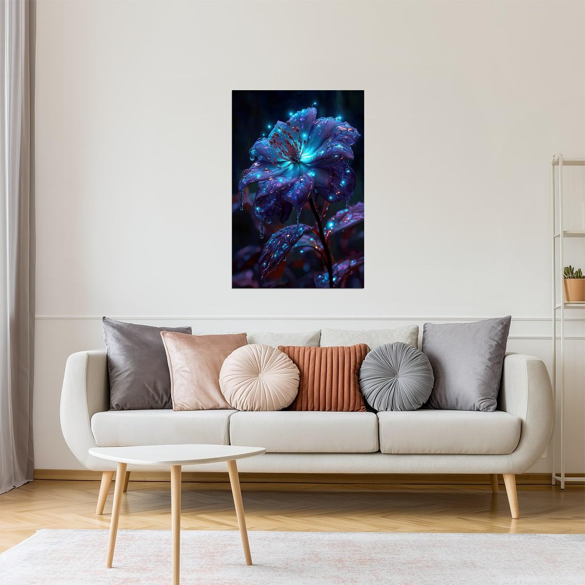 Mystical Blue Bloom | Enchanting Fantasy Art | Wall Art Print Poster