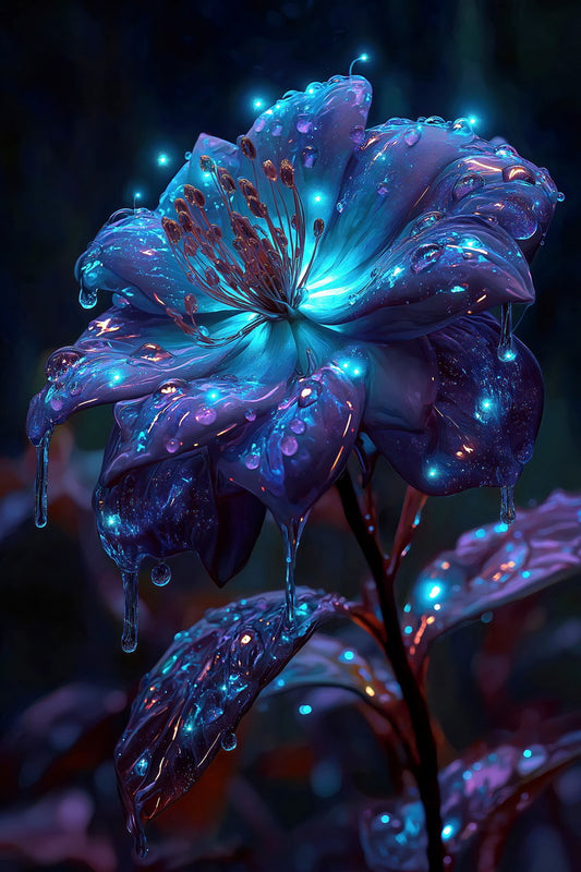 Mystical Blue Bloom | Enchanting Fantasy Art | Wall Art Print Poster