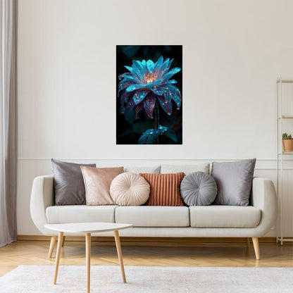 Luminous Teal Flower | Ethereal Botanical Aesthetic | Wall Decor Poster