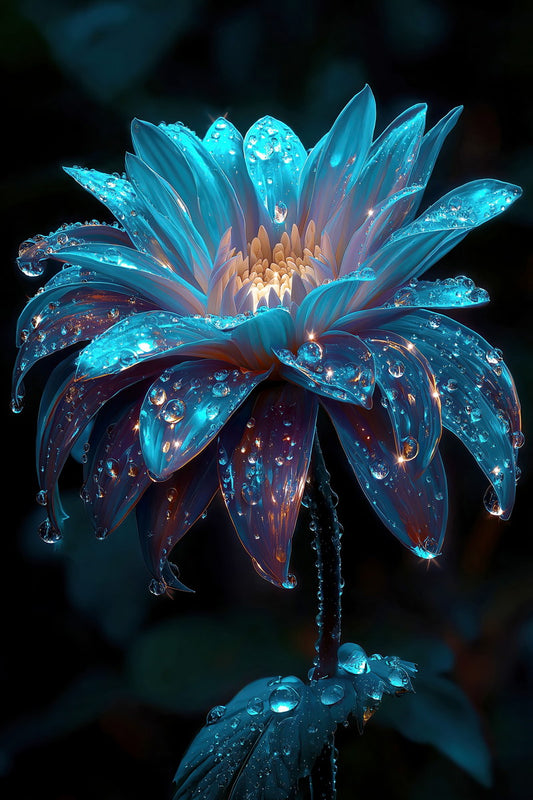 Luminous Teal Flower | Ethereal Botanical Aesthetic | Wall Decor Poster