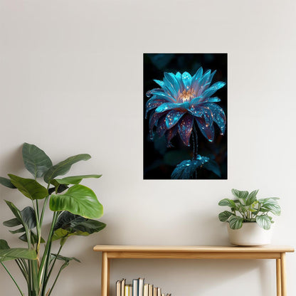 Luminous Teal Flower | Ethereal Botanical Aesthetic | Wall Decor Poster