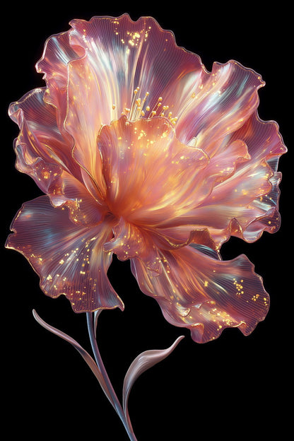 Radiant Golden Petals | Whimsical Surrealism | Wall Art Print Poster