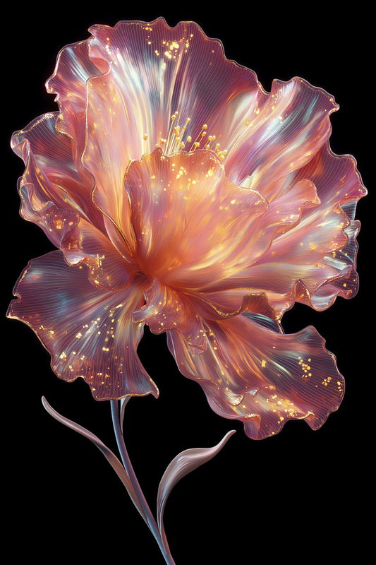 Radiant Golden Petals | Whimsical Surrealism | Wall Art Print Poster