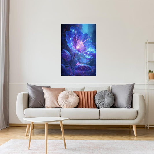 Glowing Indigo Flower | Celestial Fantasy Aesthetic | Wall Decor Poster